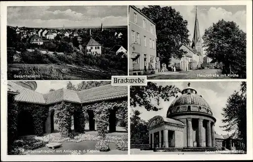 Ak Brackwede Bielefeld, Gesamtansicht, Sennefriedhof, Kapelle, Hauptstraße, Kirche