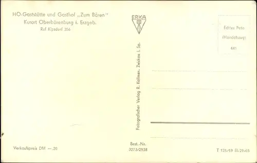 Ak Oberbärenburg Bärenburg Altenberg im Erzgebirge, HO Gaststätte und Gasthof zum Bären