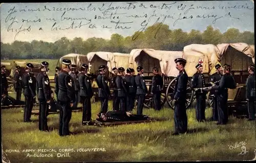 Künstler Ak Royal Army Medical Corps, Volunteers, Ambulance Drill