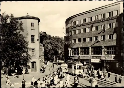 Ak Jena in Thüringen, Holzmarkt, Straßenbahn, Haltestelle