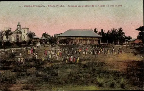 Ak Brazzaville Französisch Kongo, Missionsstation an einem Festtag