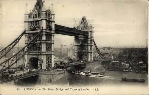 Ak London City England, Tower Bridge und Tower of London