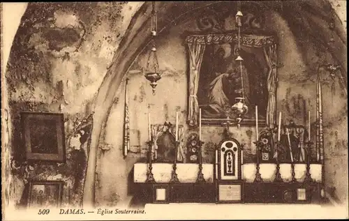 Ak Damaskus Syrien, unterirdische Kirche, Altar