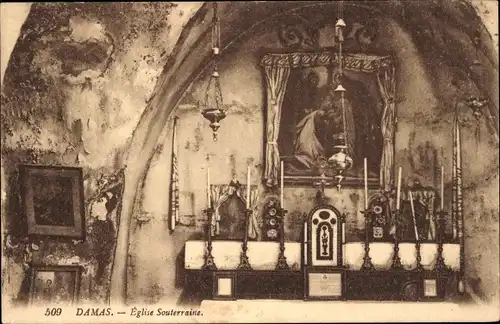 Ak Damaskus Syrien, Unterirdische Kirche, Altar