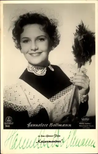 Ak Schauspielerin Hannelore Bollmann, Portrait, Zimmermädchen, Film Kaisermanöver, Autogramm
