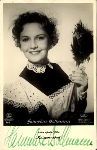 Ak Schauspielerin Hannelore Bollmann, Portrait, Zimmermädchen, Film Kaisermanöver, Autogramm