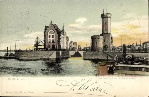 Ak Köln am Rhein, Hafeneinfahrt mit Malakoffturm