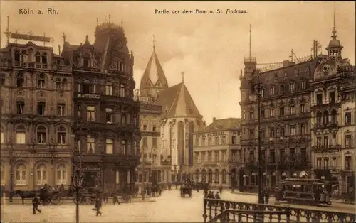 Ak Köln am Rhein, Platz vor dem Dom, St. Andreas, Straßenbahn