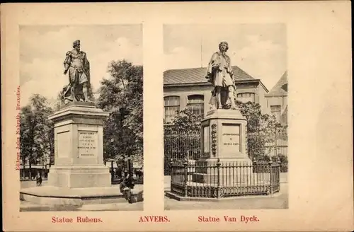 Ak Anvers Antwerpen Flandern, Statue Rubens, Statue Van Dyck