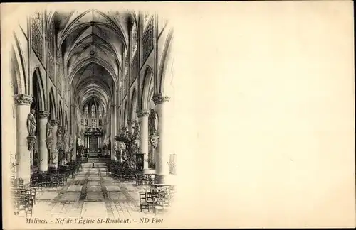 Ak Mechelen Mecheln Malines Flandern Antwerpen, Kirche St-Rombaut, Innenansicht