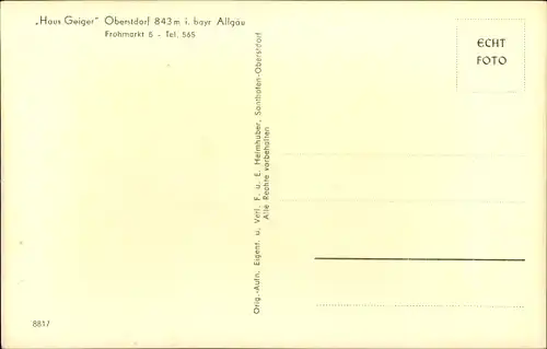 Ak Oberstdorf im Oberallgäu, Pension Haus Geiger, Frohmarkt 5