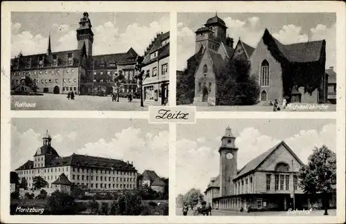 Ak Zeitz Burgenlandkreis, Rathaus, Moritzburg, Bahnhof, Michaeliskirche