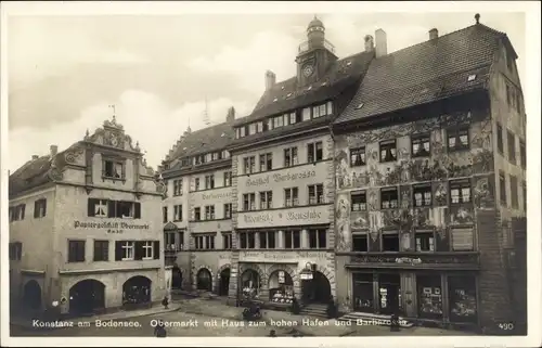 Ak Konstanz am Bodensee, Obermarkt, Haus zum hohen Hafen, Barbarossa, Papiergeschäft