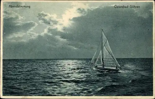 Ak Ostseebad Göhren auf Rügen, Abendstimmung, Segelboot