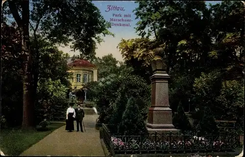 Ak Zittau in Sachsen, Park, Marschner Denkmal