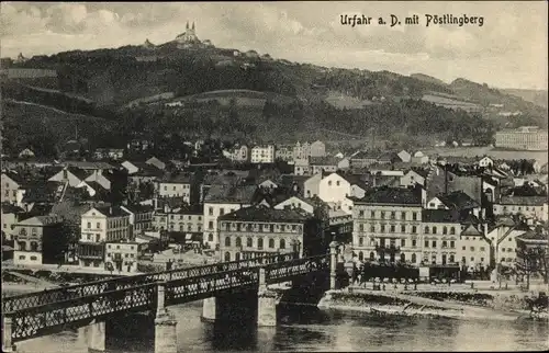 Ak Urfahr Linz an der Donau Oberösterreich, Ortsansicht, Brücke, Pöstlingberg