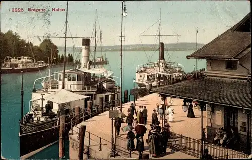 Ak Bregenz Vorarlberg, Hafen, Dampfer