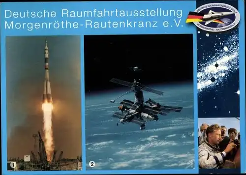 Ak Deutsche Raumfahrtausstellung Morgenröthe Rautenkranz, Start Sojus Rakete, Raumstation MIR