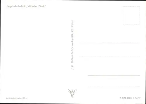 Ak Segelschulschiff Wilhelm Pieck auf dem Meer