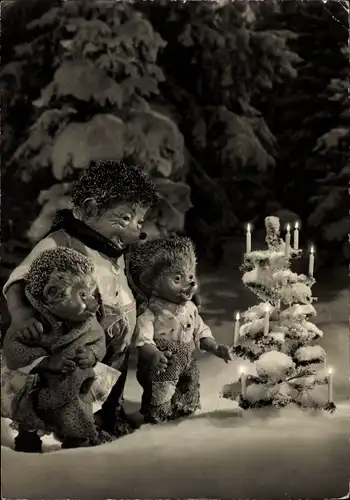 Ak Mecki der Igel, Weihnachten, Igelkinder, Tannenbaum