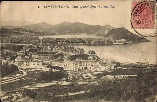 Ak Donostia San Sebastian Baskenland, Panorama vom Monte Ulia gesehen