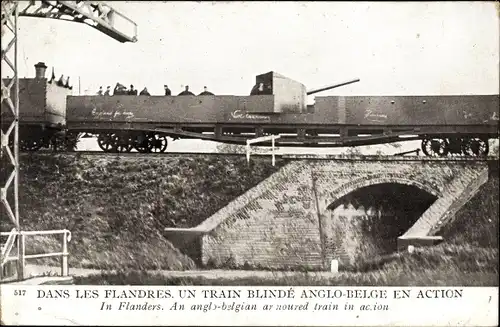 Ak Flandern, Anglo-Belgisches Eisenbahngeschütz