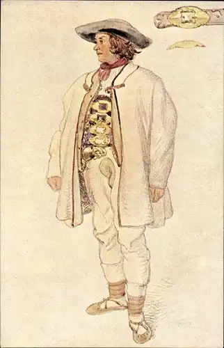 Künstler Ak Manes, J., Mann in tschechischer Volkstracht