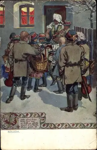 Künstler Ak Frolky, A., Glückwunsch Weihnachten, Personen in tschechischen Trachten