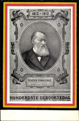 Ak Flämischer Erzähler Hendrik Conscience, Portrait, hundertster Geburtstag 1812-1912