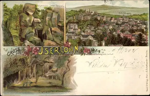 Litho Iserlohn im Märkischen Kreis, Gesamtansicht, Felsenmeer, Orgelgrotte