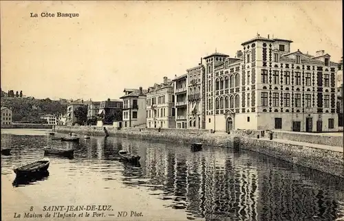 Postkarte Saint Jean de Luz Pyrénées Atlantiques, Haus der Infantin, Hafen