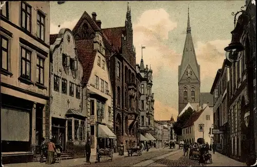 Ak Flensburg in Schleswig Holstein, Große Straße, Marienkirche