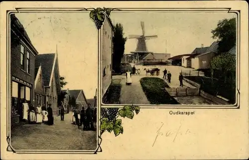 Ak Oudkarspel Nordholland, Dorfpartie, Windmühle