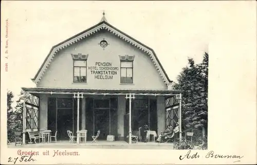 Ak Heelsum Gelderland Niederlande, Pension Hotel Schoonoord Tramstation