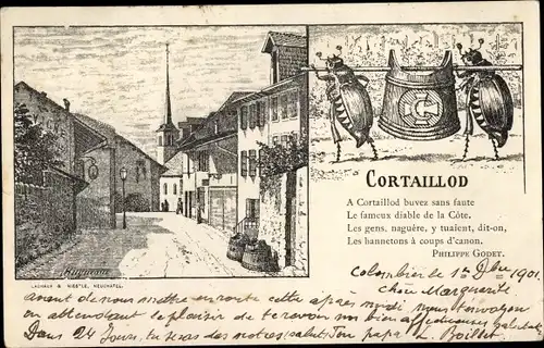 Künstler Ak Cortaillod Kt. Neuenburg, Straßenpartie