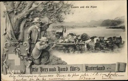 Ak Luzern Stadt Schweiz, Panorama, Schützenfest 1901