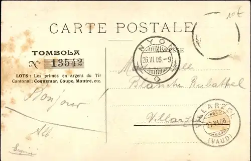 Postkarte Nyon, Kanton Waadt, Tir Cantonal Vaudois 1906