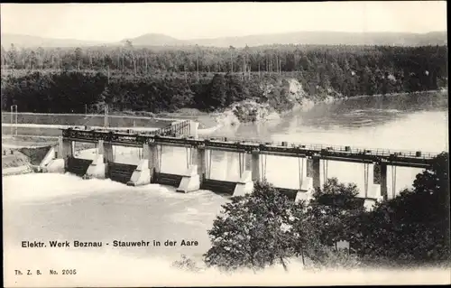 Ak Beznau Kanton Aargau, Elektr. Werk, Stauwehr in der Aare, Wasserkraftwerk