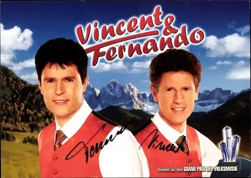 Ak Sänger Vincent & Fernando, Grand Prix der Volksmusik, Portrait, Autogramm