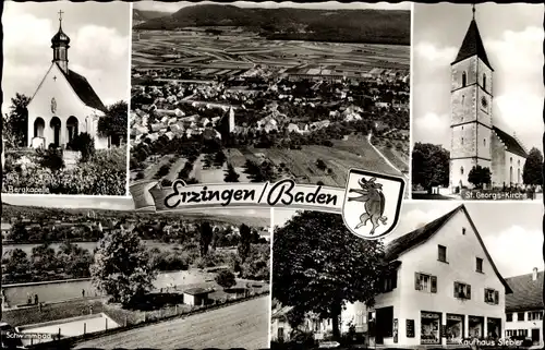 Ak Erzingen im Klettgau Baden, Gesamtansicht, Schwimmbad, Kaufhaus Siebler, Bergkapelle, Kirche