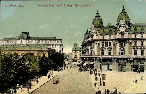 Ak București Bukarest Rumänien, Schlossplatz und Bogen Kaiser Palast