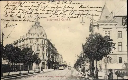 Ak București Bukarest Rumänien, Bulevardul Carol I., Straßenbahnen