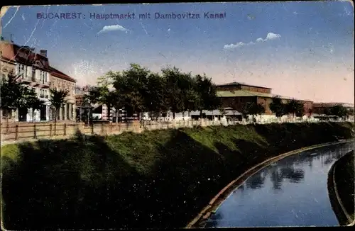 Ak București Bukarest Rumänien, Hauptmarkt mit Dambovitza Kanal