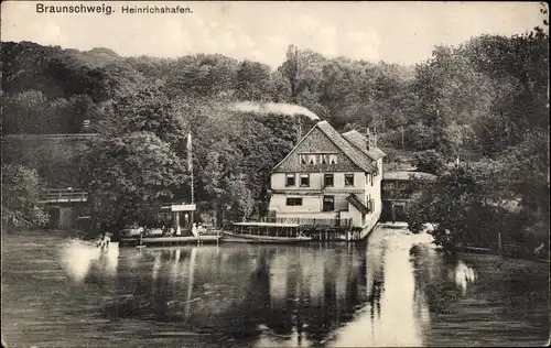 Ak Braunschweig in Niedersachsen, Blick auf Heinrichshafen, Bahnstrecke