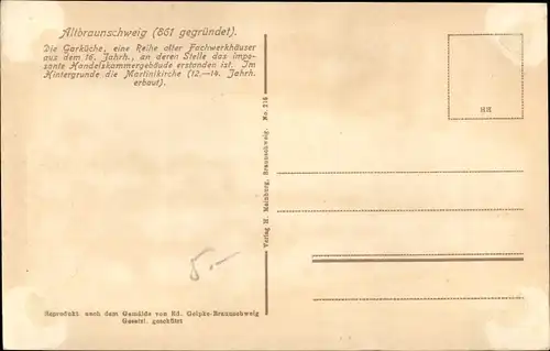 Künstler Ak Braunschweig, Garküche, Fachwerkhäuser aus dem 16. Jh.