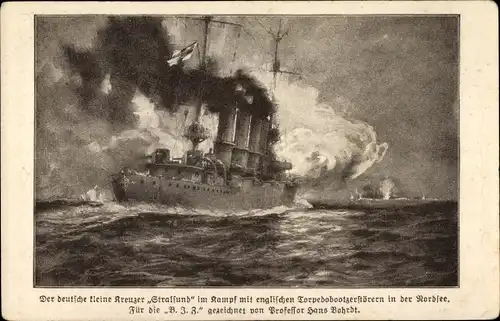 Künstler Ak Bohrdt, Hans, Deutsches Kriegsschiff, SMS Stralsund, Kleiner Kreuzer, Kaiserliche Marine