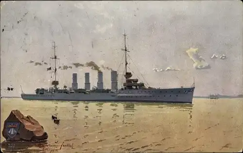 Künstler Ak Lindemann Frommel, Deutsches Kriegsschiff, SMS Stralsund, Kaiserliche Marine