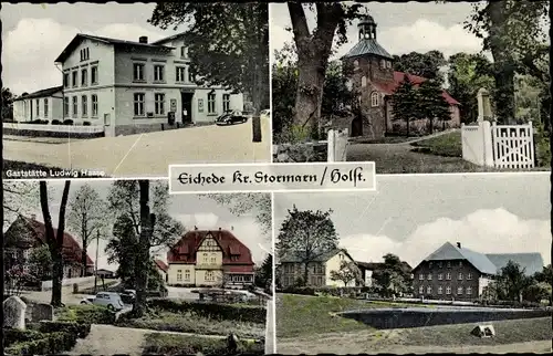 Ak Eichede Steinburg in Holstein, Gaststätte Ludwig Haase, Kirche, Teilansichten