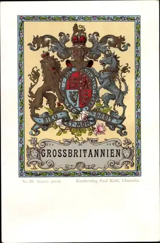 Wappen Ak Großbritannien, Löwe, Einhorn, Dieu et mon droit, Gott und mein Recht