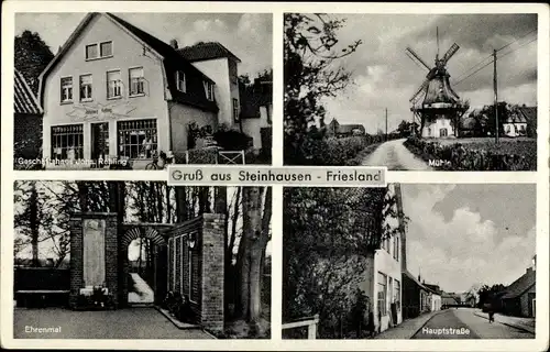 Ak Steinhausen Bockhorn in Friesland, Geschäft Johs. Rehling, Mühle, Hauptstraße, Ehrenmal